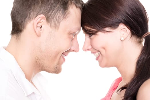 Studio shot of a young couple against a white background