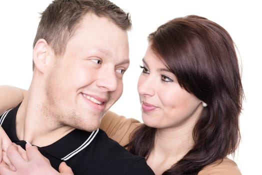 Studio shot of a young couple against a white background