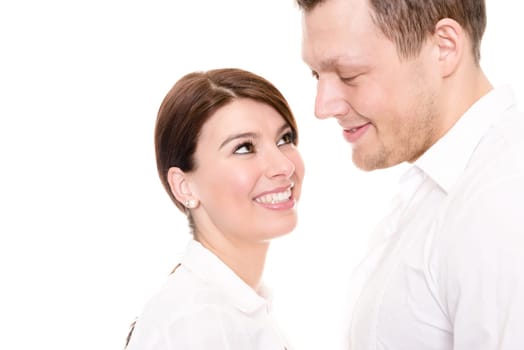 Studio shot of a young couple against a white background