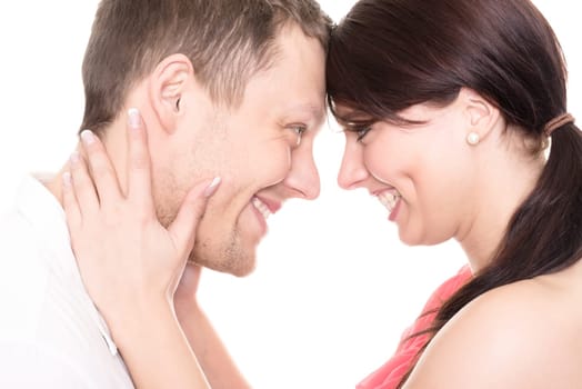 Studio shot of a young couple against a white background