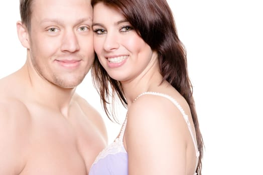 Studio shot of a young couple against a white background