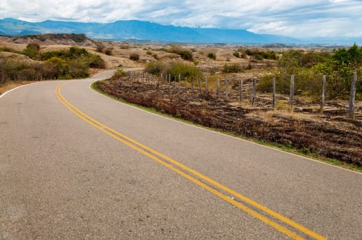 Long winding road through a dry arid landscape
