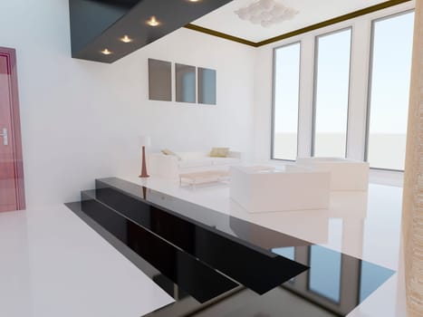 Modern living room.  3D render.