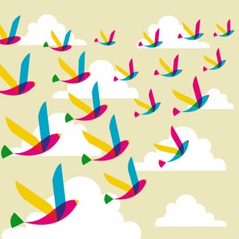 Spring transparency flying birds seamless pattern. Vector file layered for easy manipulation and custom coloring.