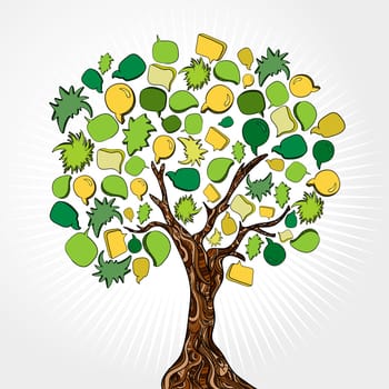 Social network tree with speech bubbles leaves. Vector illustration layered for easy manipulation and custom coloring.