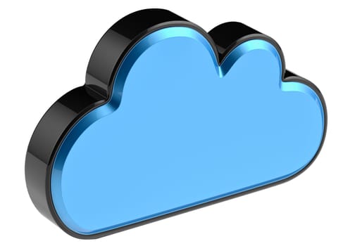 Cloud computing and storage internet security concept as is blue glossy cloud icon on white background