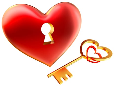 metalic red heart with keyhole as symbol of love for wedding and Valentine's Day design