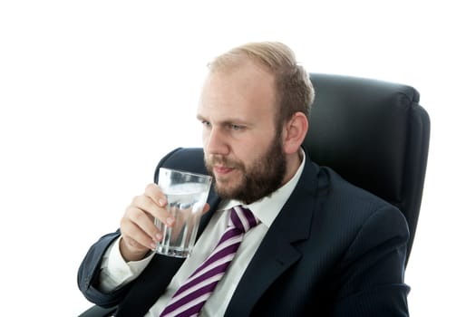 beard business man drink glass water work