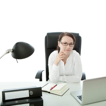 young brunette businesswoman with glasses looking cute