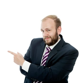 beared business man present somthing
