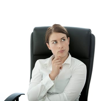 young beautiful woman think in chair idea