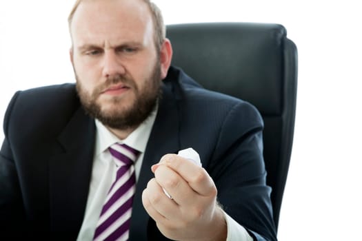 beard business man crumple sheet paper