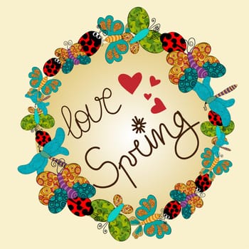 Spring love composition with vibrant colors elements. Vector file layered for easy manipulation and custom coloring.