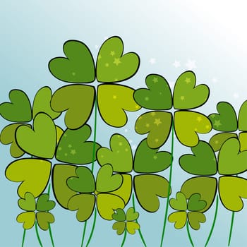 Contemporary clovers with stars background. EPS10 file version. This illustration contains transparencies and is layered for easy manipulation and customization.