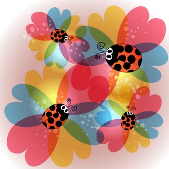 Spring time contemporary transparent flowers and beetles background. EPS10 file version. This illustration contains transparencies and is layered for easy manipulation and customization.