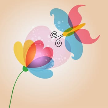 Spring time lovely transparent flower and butterfly. EPS10 file version. This illustration contains transparencies and is layered for easy manipulation and customization.