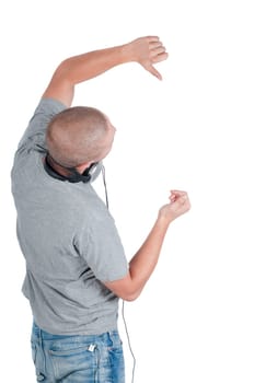 Dancing man with headphones isolated on white