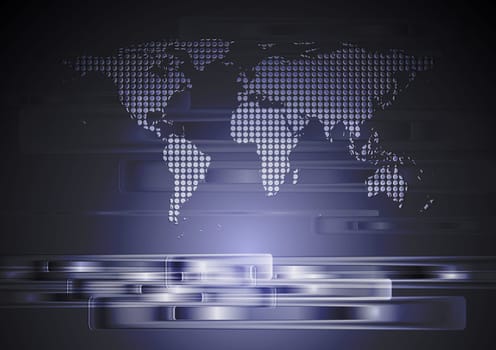 Dark abstract technology background with world map. Vector design eps 10