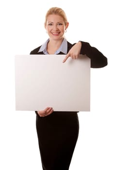 business woman in her 40s on white isolated background