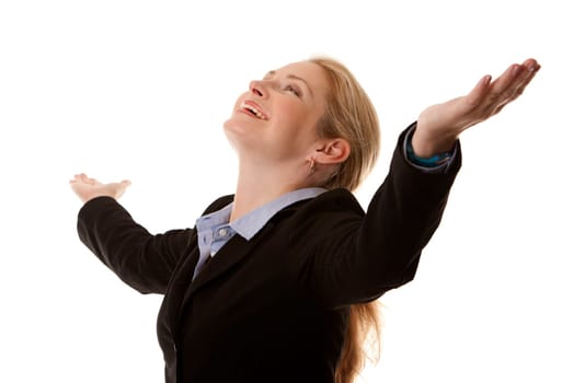 business woman in her 40s on white isolated background