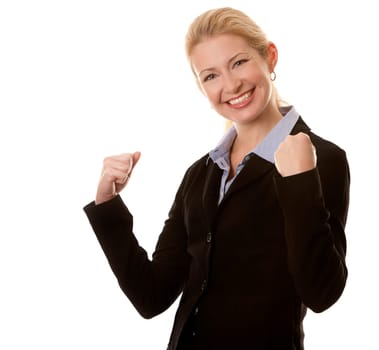 business woman in her 40s on white isolated background