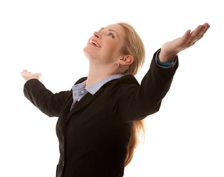 business woman in her 40s on white isolated background