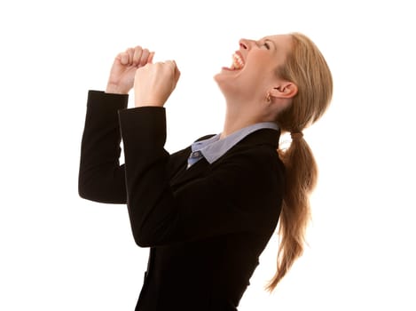 business woman in her 40s on white isolated background