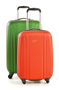 Luggage consisting of large polycarbonate suitcases isolated on white
