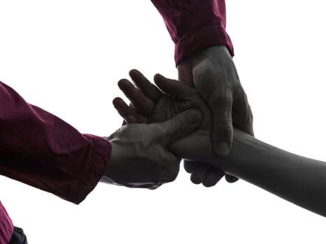 hand massage therapy close up in silhouette studio on white background