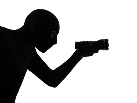 thief criminal burglar portrait silhouette masked in silhouette studio isolated on white background
