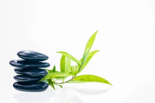 Black balanced zen stones with bamboo