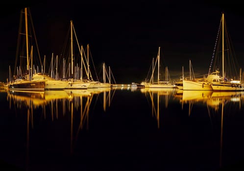 View of marina in a dark night