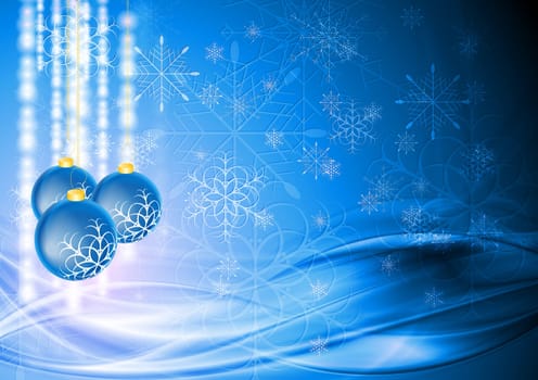 Merry Christmas! Abstract snowflakes, waves and tree balls. Eps 10 vector design