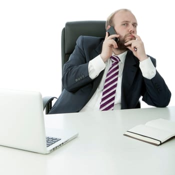 beard business man desk with cell phone