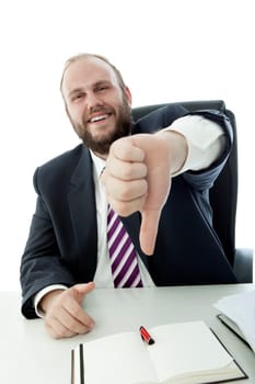 beard business man desk thumb down