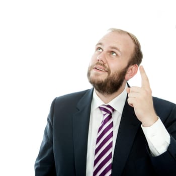 beared business man present somthing