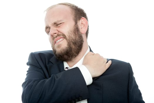 bared business man has pain neck