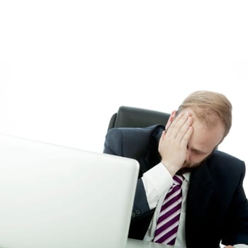 beared business man has is tired work