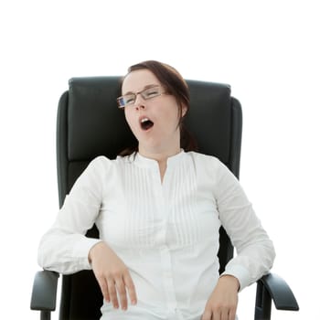 young brunette businesswoman with glasses is tired