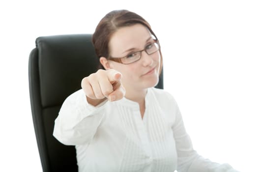 young brunette businesswoman with glasses wants you