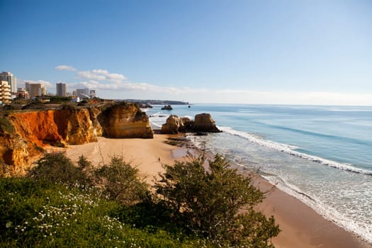 Beach in southern Portugal in Algarve holiday region