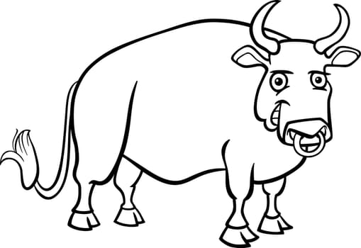 Black and White Cartoon Illustration of Funny Bull Farm Animal for Coloring Book