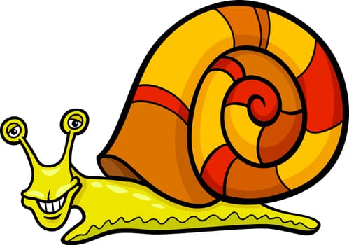 Cartoon Illustration of Funny Snail Mollusk with Shell