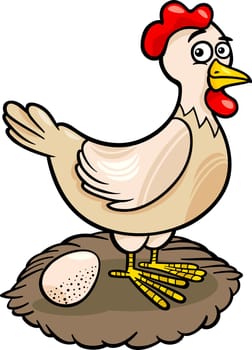 Cartoon Illustration of Funny Hen or Chicken Farm Bird Animal