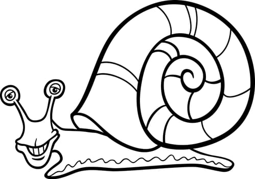 Black and White Cartoon Illustration of Funny Snail Mollusk with Shell for Coloring Book
