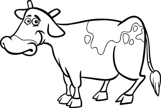 Black and White Cartoon Illustration of Funny Cow Farm Animal for Coloring Book