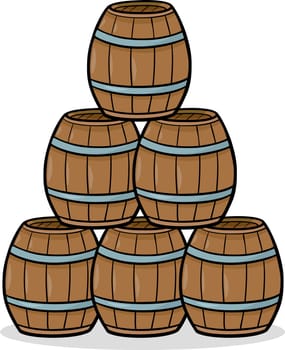 Cartoon Illustration of Wooden Barrels in a Heap