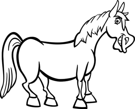 Black and White Cartoon Illustration of Funny Horse Farm Animal for Coloring Book