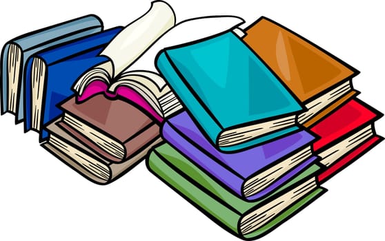 Cartoon Illustration of Books in a Heap