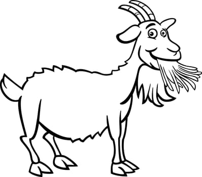 Black and White Cartoon Illustration of Funny Goat Farm Animal for Coloring Book